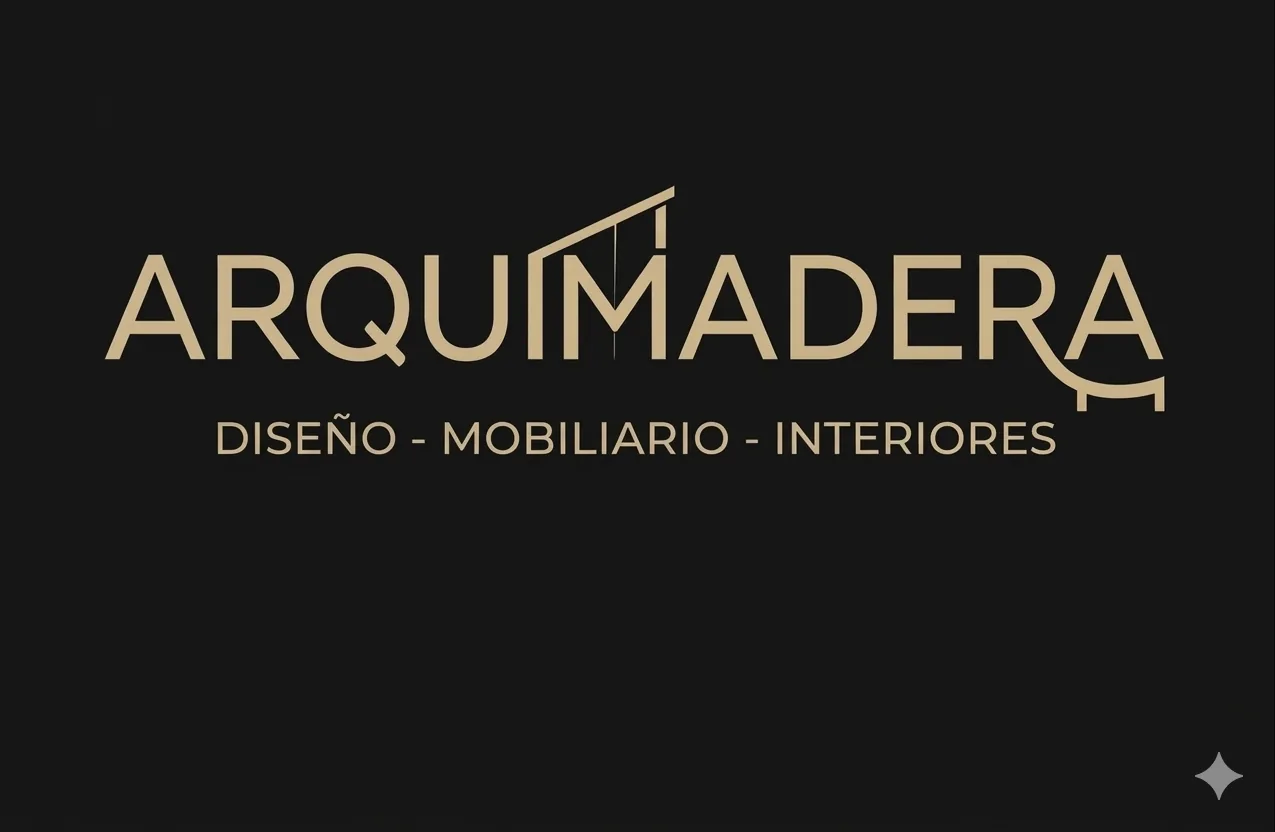 Logotipo de Arquimadera en dorado sobre fondo carbón